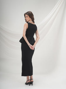 Victoria - Black Peplum Slit Dress