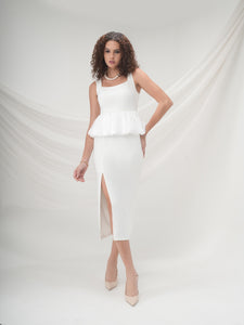 Victoria - Black Peplum Slit Dress