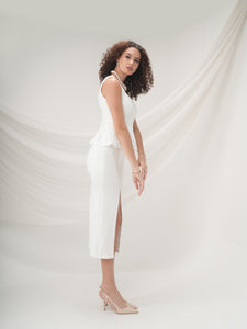 Victoria - Black Peplum Slit Dress