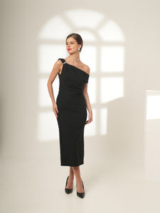 Caressa - Metallic Accent One-Shoulder Dress