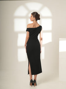 Caressa - Metallic Accent One-Shoulder Dress