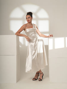 Arden - Polka Satin Tie-Neck Dress