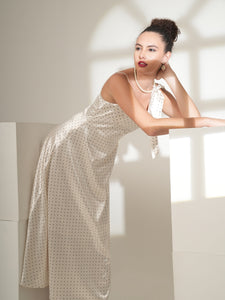 Arden - Polka Satin Tie-Neck Dress