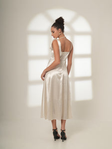 Arden - Polka Satin Tie-Neck Dress